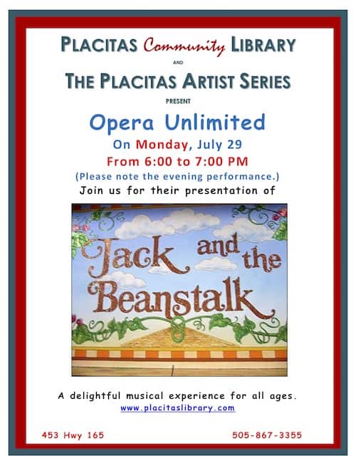 Placitas Artist Series poster for Opera Unlimited on Monday, July 29