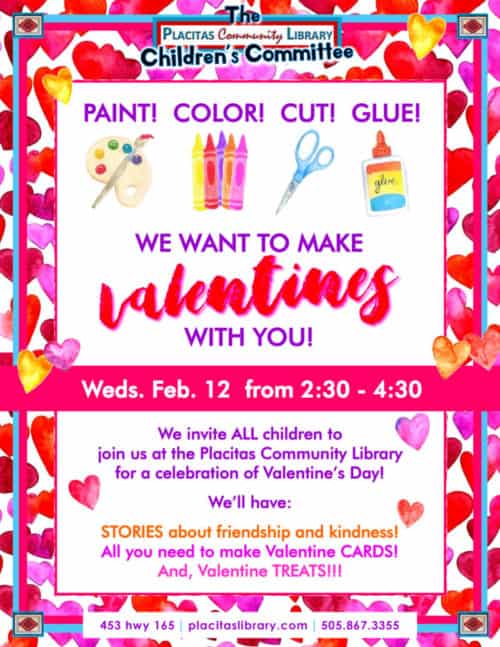 Flier for Valentine's Day at Placitas Community Library