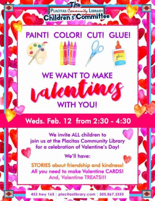 Flier for Valentine's Day at Placitas Community Library