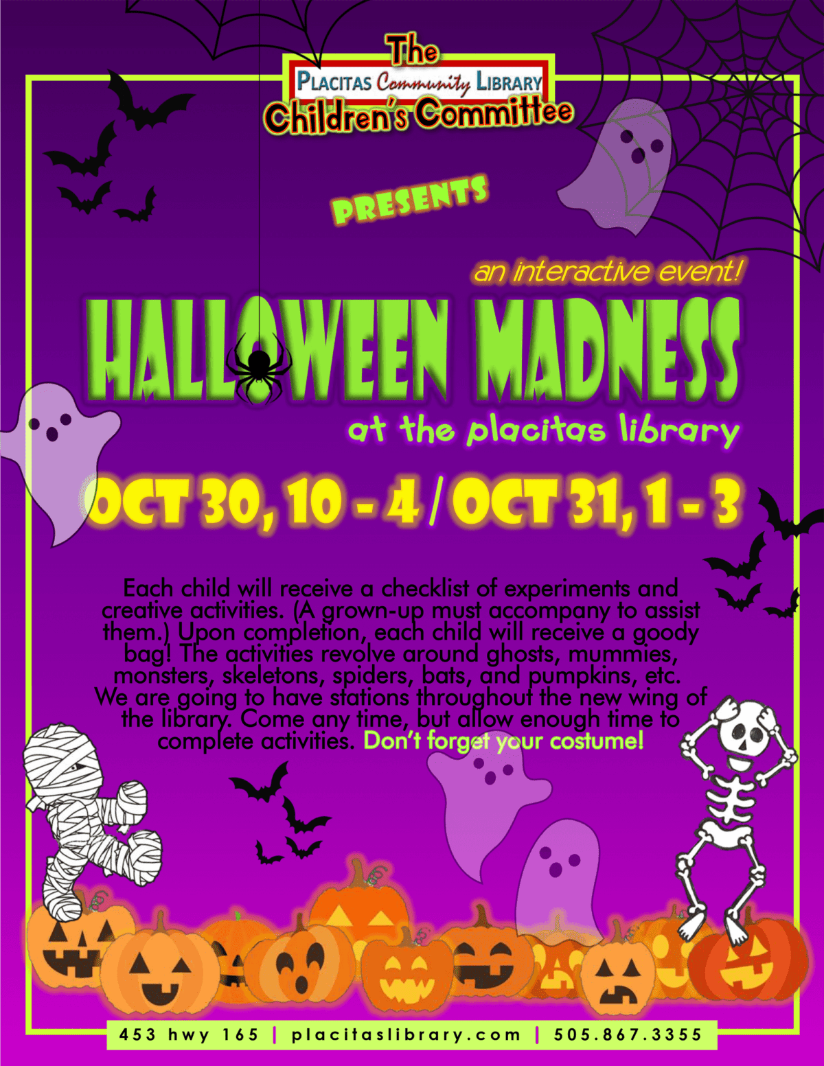 2021 Placitas Community Library Halloween Flyer