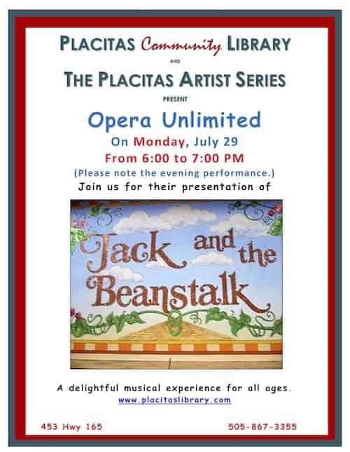 Placitas Artist Series poster for Opera Unlimited on Monday, July 29